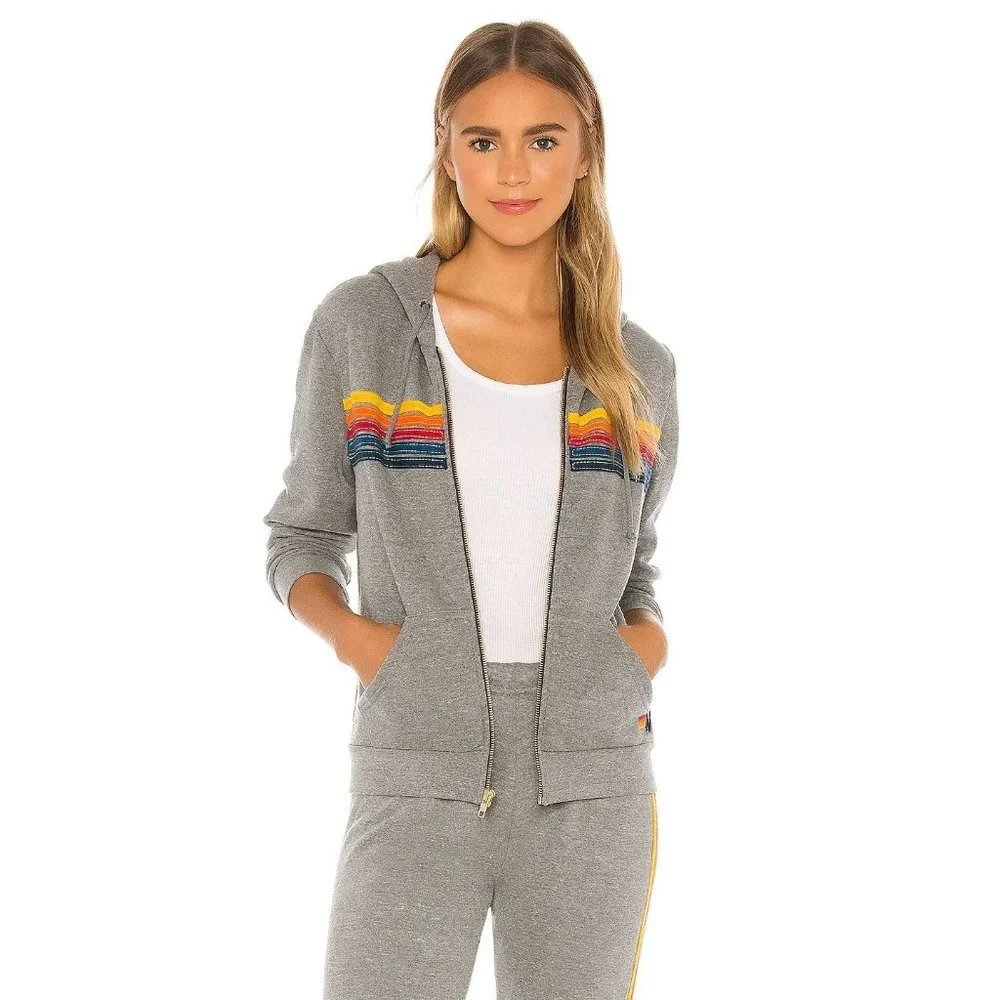 Aviator Nation 5 Stripe Hoodie Heather Grey
